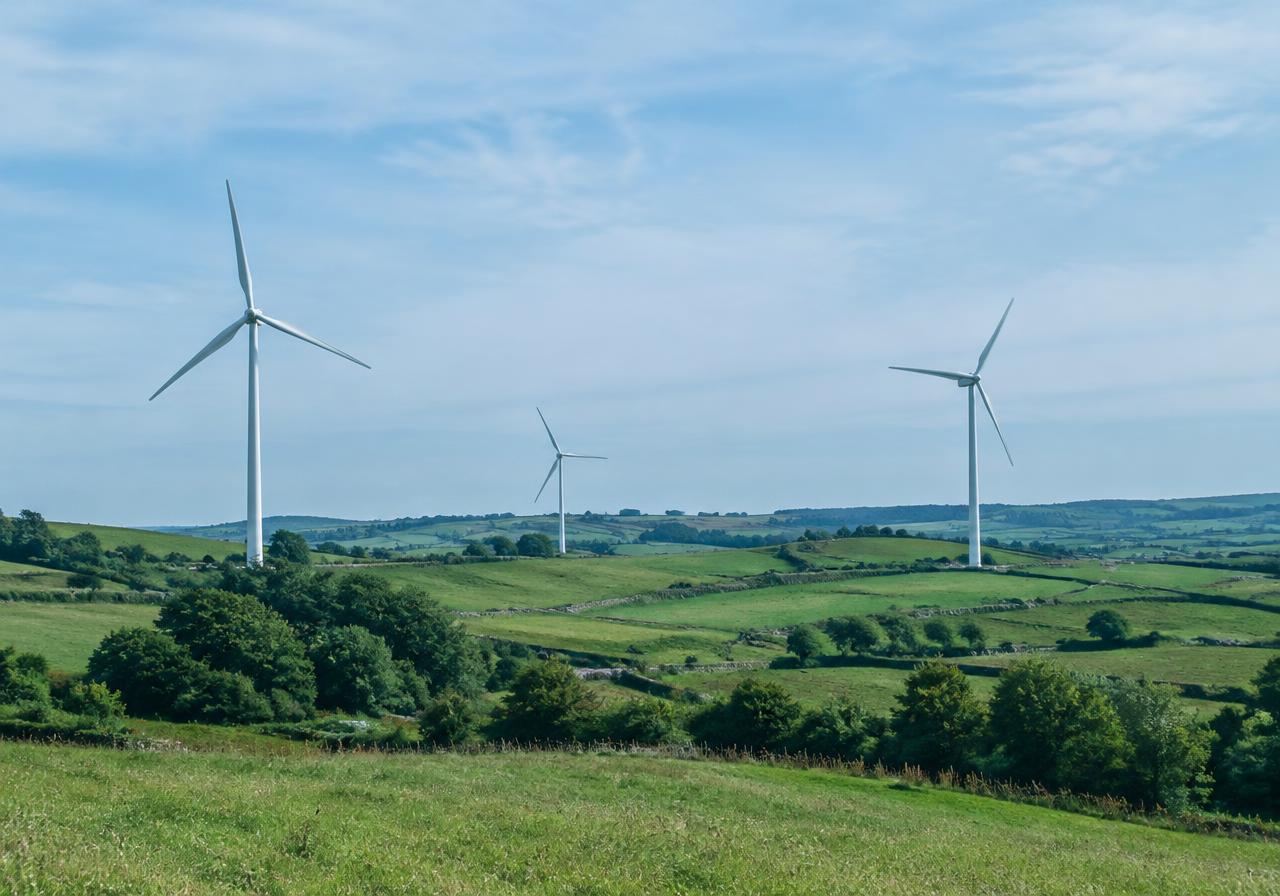 Wind turbines on English countryside